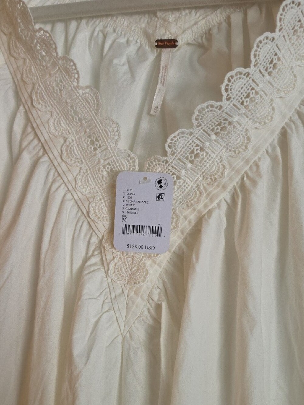 Free People Boho Lace V-Neck Babydoll Dress in Cream - Picture 4 of 4